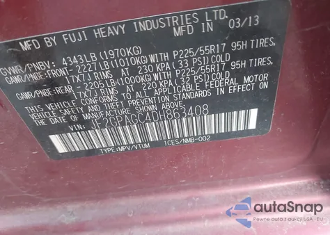 2013 Subaru Xv Crosstrek 2.0I Limited z USA, uszkodzony, nr VIN JF2GPAGC4DH863408